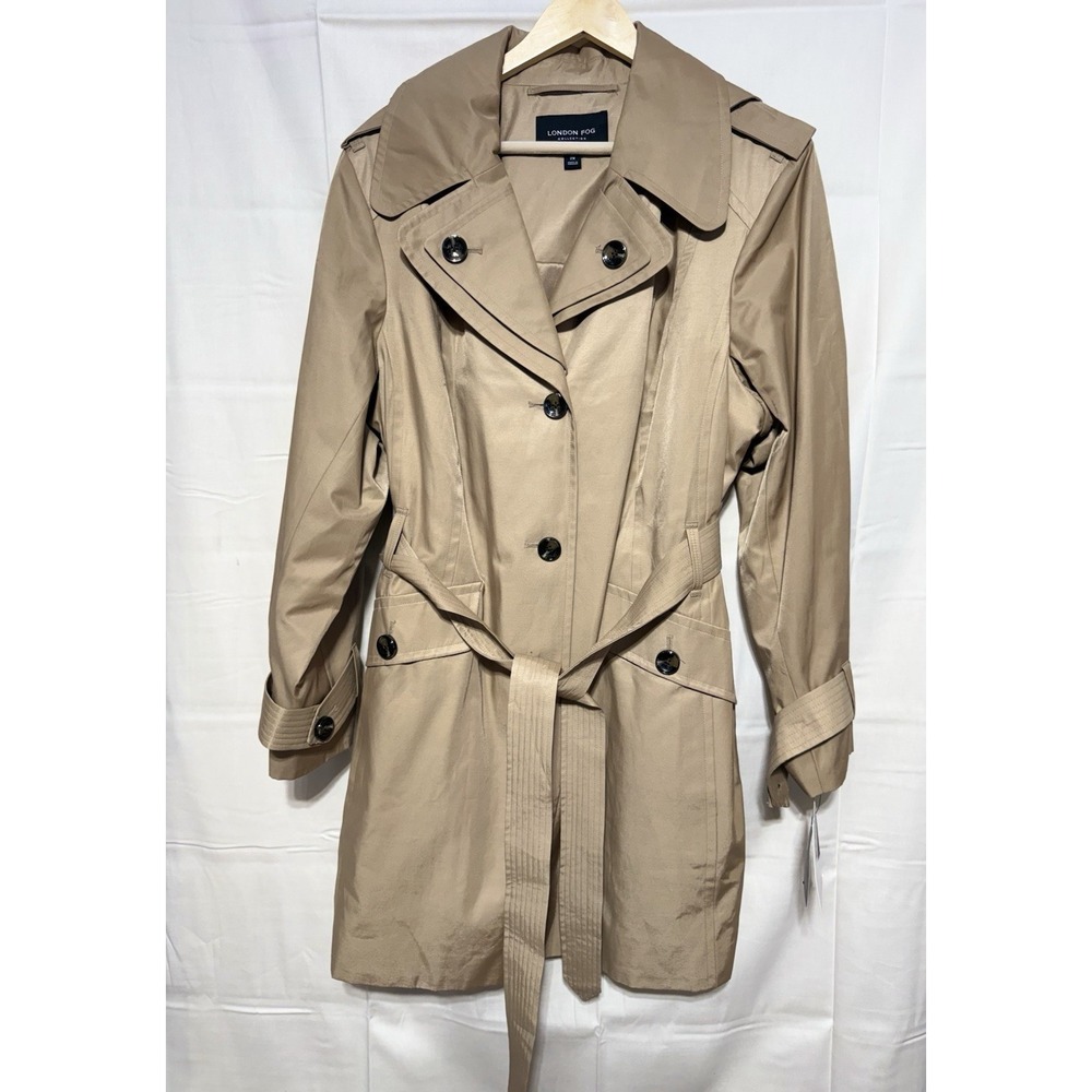 London Fog Collection Women's Hooded Trench Coat Tan Beige Belted Size 2X NWT - Picture 7 of 7